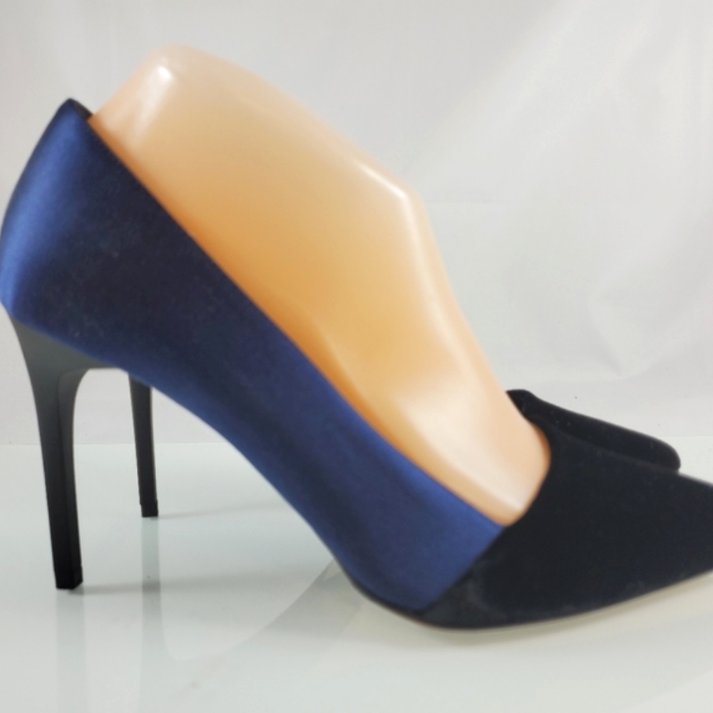 $670 Oscar de la Renta Vik Velvet Satin Blue Black Pumps Heels Sz 38 (US 8) - Picture 15 of 16